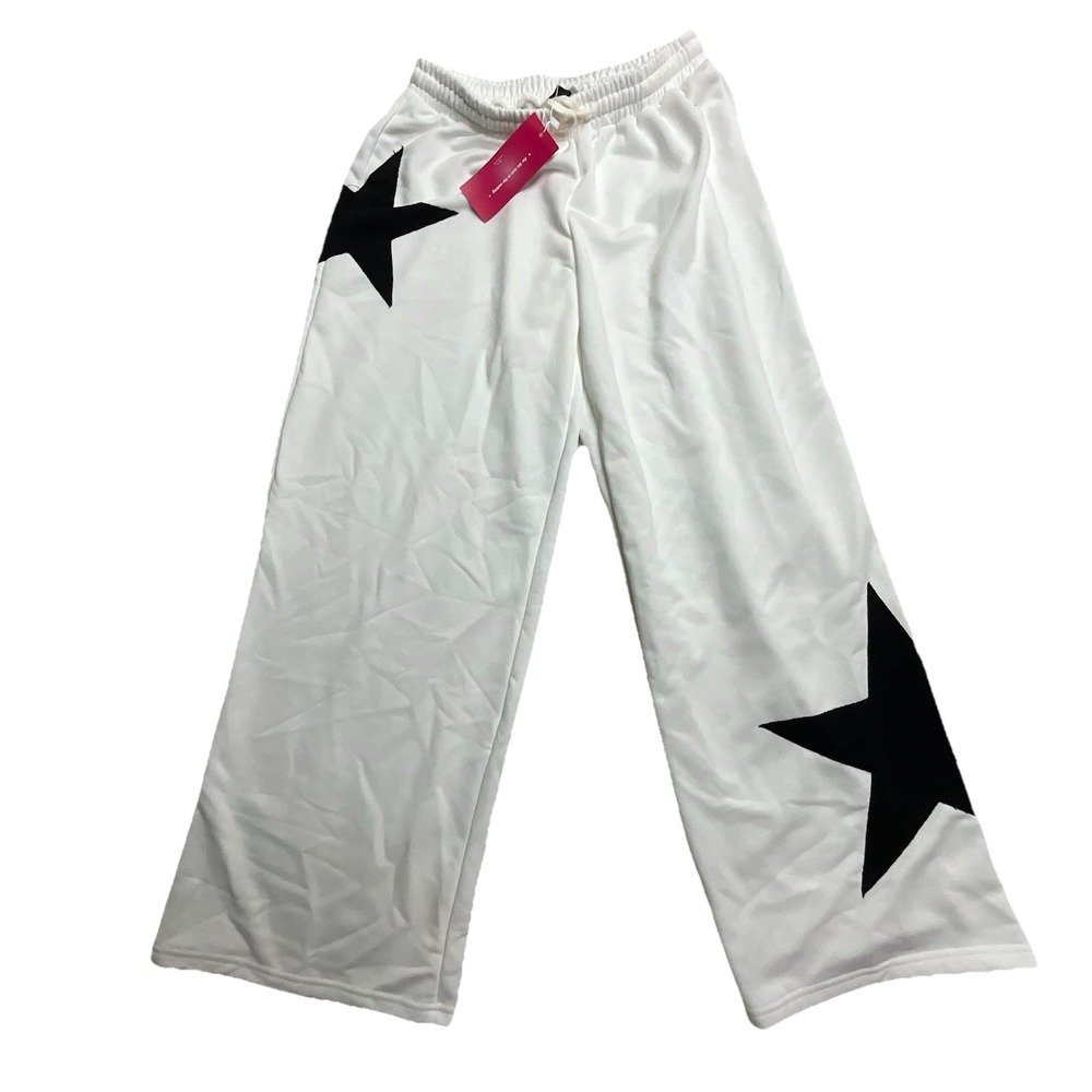 SHEIN Icon Women's‎ Sweatpants Size L White with Black Stars NWT Baggy Athletic
